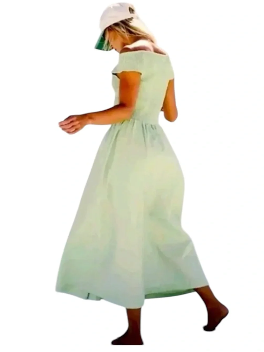 Free People Ceci Smocked Midi Dress Mint Green S Boho - Picture 3 of 10